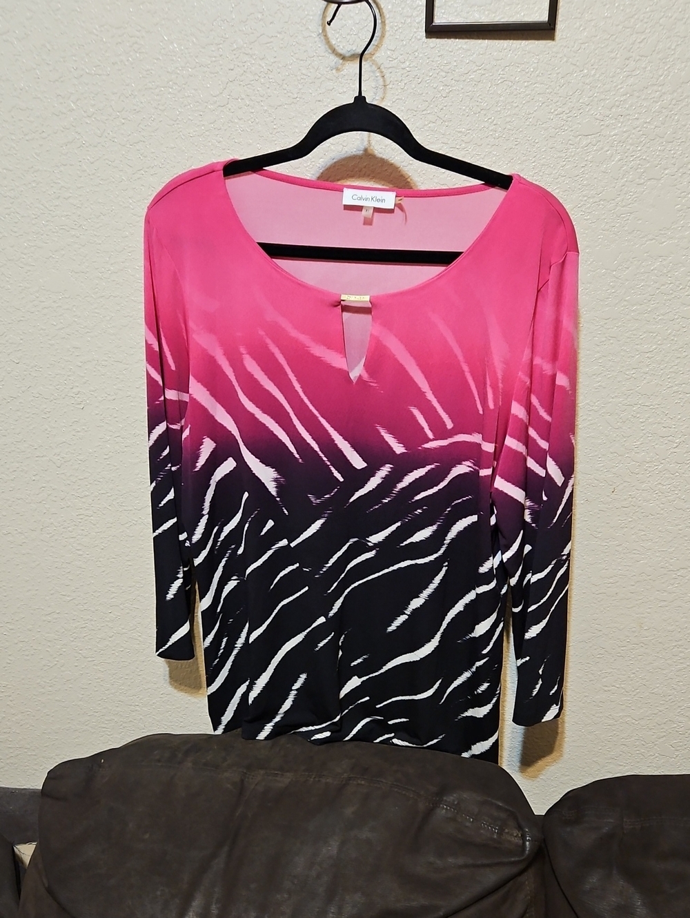 Calvin Klein Pink to Black Ombre Zebra-Print Tunic